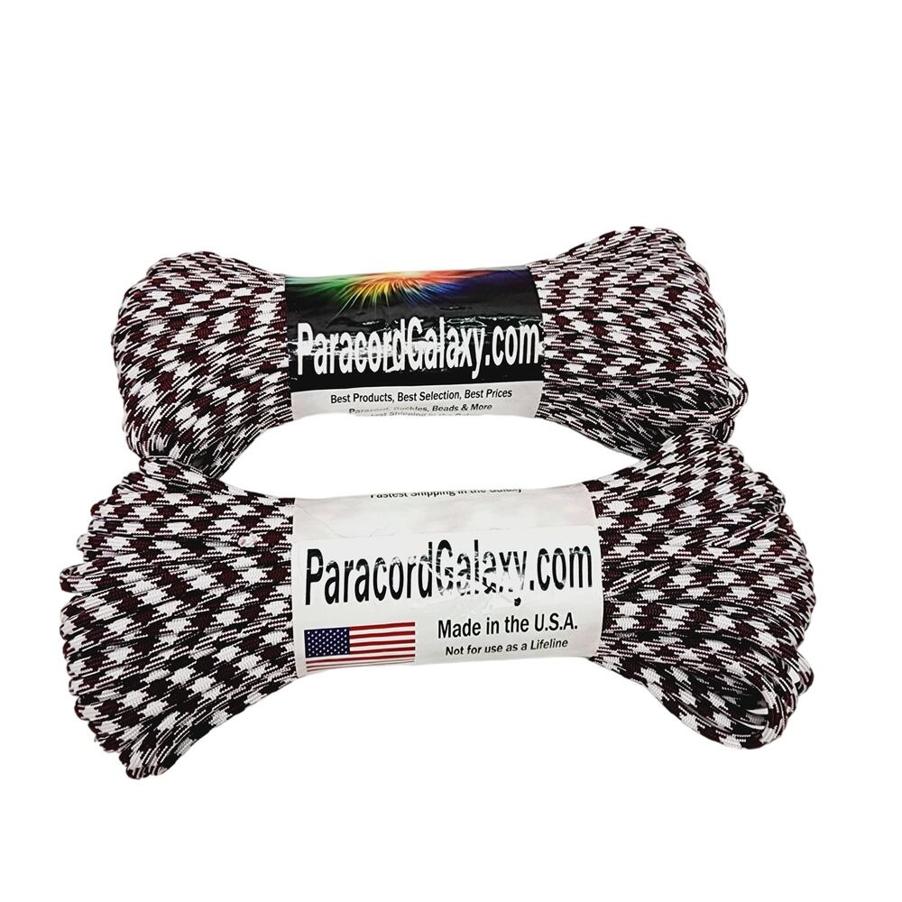 Maroon & White Hounds Tooth 550 Paracord 200 Ft-Made in the USA -New